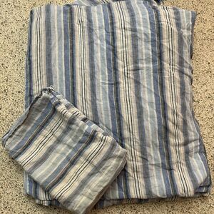 Pine Cone Hill Blue and Gray Striped Linen Queen Duvet Cover